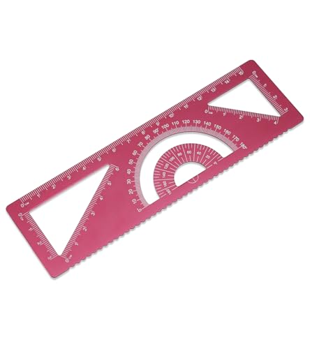 4-in-1 Geometry Set, Metal Math Ruler Kit- Aluminium Protractor, 2 Precision Triangles, Straight Edge Rule - Multifunctional Drafting& Measuring Small Ruler for Kids School - 6 in, Red - color: Red
