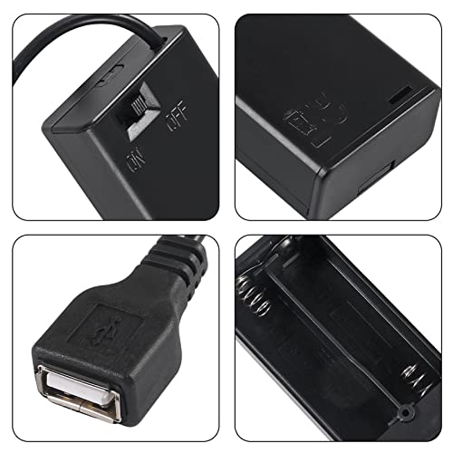 5pcs 2 AA Battery Holder USB Female Socket 2 AA Battery Case Box Holder with Cover ON-Off Switch and USB Cable - color: 5pcs 2 AA Battery Holder USB Female Socket