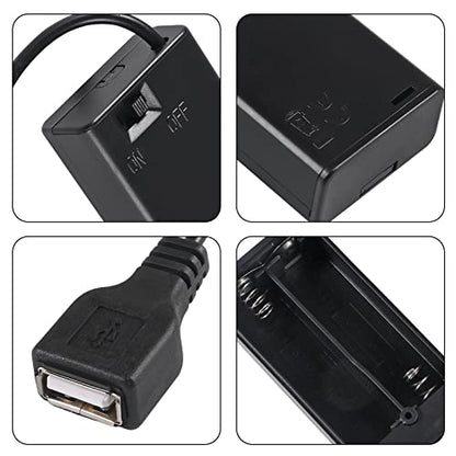 5pcs 2 AA Battery Holder USB Female Socket 2 AA Battery Case Box Holder with Cover ON-Off Switch and USB Cable - color: 5pcs 2 AA Battery Holder USB Female Socket