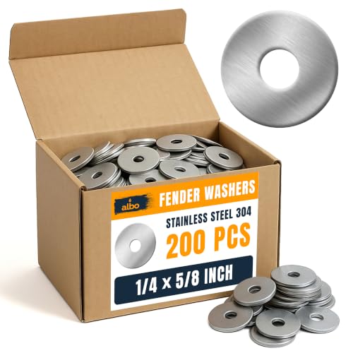 ALBO 200 Pcs 1/4" x 5/8" 304 Stainless Steel Fender Flat Washers - size: 1/4" х 5/8" - 200 pcs