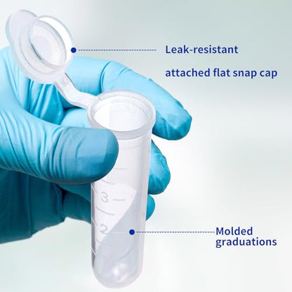 5ml Microcentrifuge Tubes 200PCS,Centrifuge Tubes with Attached Lid,Clear Round Micro Centrifuge Small Sample Bottle Vials Container for Lab,Plastic Lab Snap Tubes,Clear Graduation,Bag Pack - size: 5ml