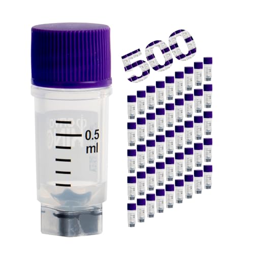 Multi-Coded Cryovials, 0.5ml Cryotubes, 500 Pcs Sample Vials, Sterilisation Tubes with Purple Caps, Polypropylene Lab Vials for Low Temperature Storage from -196°C to 121°C - color: Purple, size: 0.5ml