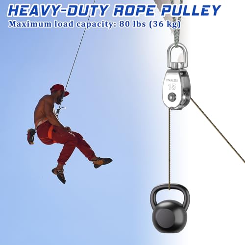 16 Pack M15 Small Rope Pulleys 304 Stainless Steel Wire Rope Cable Pulley Wheel Heavy Duty Clothes Line Swivel Pulley Hanging Wire Towing Wheel for Lifting