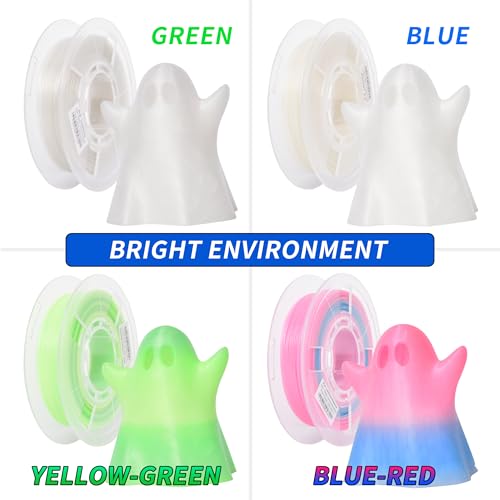 RAMBERY Glow in The Dark 3D Printer Filament Bundle Multicolour Blue Red Yellow Green PLA Filament 1.75mm Luminous 3D Printing Filament, 1.75mm 200gX 4 Spools (1.76 lbs) - color: Luminous Multicolour