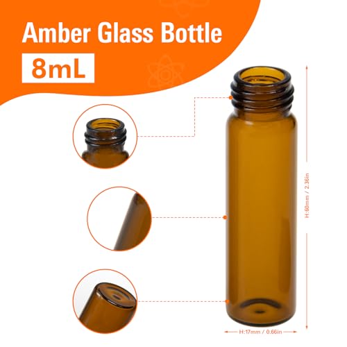 PEKYBIO 20 PCS 8 ML Amber Small Liquid Sample Glass Vials with Screw Caps - size: 17*60mm 2 Dram & 8ml Vial