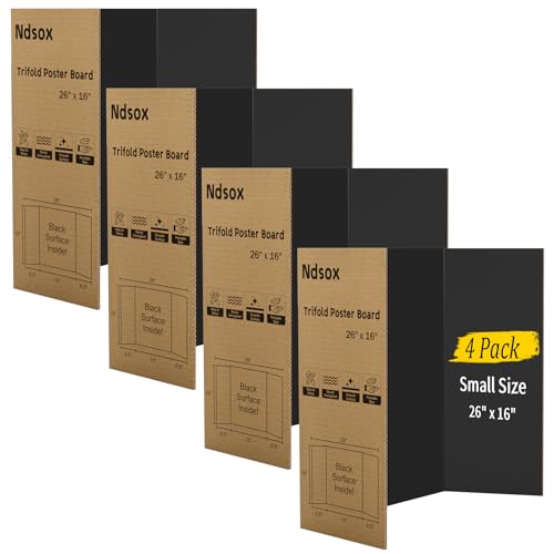 Ndsox 4 Pack 26" x 16" Black Trifold Poster Board Small Size Corrugated Cardboard Science Fair Display Boards for School Projects, Business Presentations, Event Displays, and Art Exhibitions - color: Black