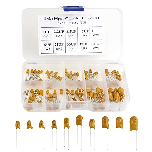 100Pcs 10Value 16V 1 uf - 100 uf Tantalum Capacitor Assorted Kit with A Plastic Box