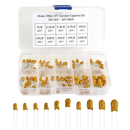 100Pcs 10Value 16V 1 uf - 100 uf Tantalum Capacitor Assorted Kit with A Plastic Box