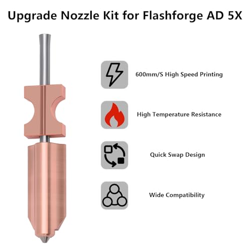 5 PCS Quick-Swap Nozzles Kit for AD5X, 2 PCS 0.4mm, 1 PC 0.25mm, 1 PC 0.6mm, 1 PC 0.8mm Hardened Steel Tip Integrated Nozzles with 5 PCS Silicone Socks and Nozzle Wiper for Flashforge AD5X - style: Multi Size