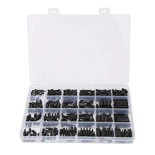 Black Nylon Hexagonal Support nut kit, M2/M2.5/M3 with Plastic case, and, Perfect for PCB Circuit Boards and Electronic Devices.