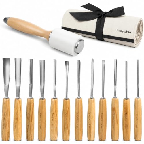 12 PCS Wood Carving Tools Set with Razor Sharp 60CRV Steel Chisels & Gouges