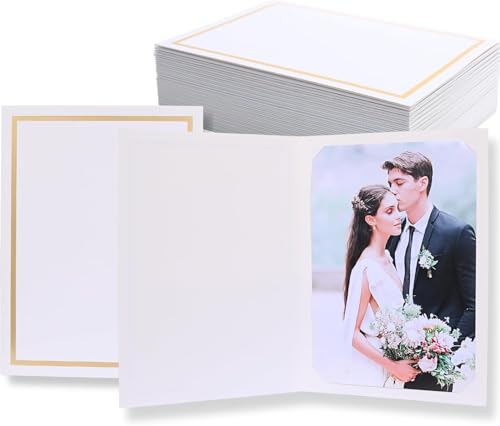 300 Count Photo Folders for 4x6 or 5x7 Pictures,Paper Picture Frames,Cardboard Greeting Photo Frame Cards for Graduation Wedding Birthday Classroom DIY (White with Gold Trim) - style: 300CT-White