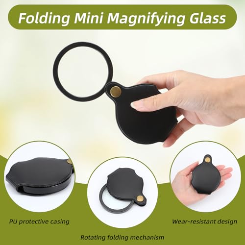 2 Pcs 5X Pocket Magnifying Glass, Rotating Folding Mini Magnifier Portable
