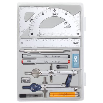Mr. Pen- Professional Geometry Set, 15 pcs, Drafting Tools with Protractor - color: Silver