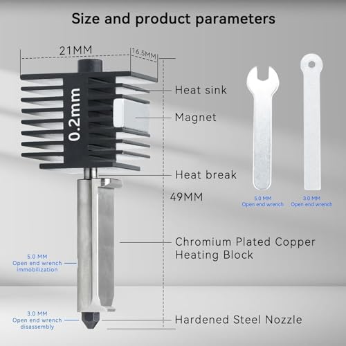 3pac A1 Mini/A1/A2L Hotend Print Head Hot End Kit 0.2mm+0.4mm+0.6mm Extruder Upgrade High Temperature 0.4 mm Hardened Steel Nozzle Replacement with Silicone Cover Sock for Bambu Laboratory 3D Printer - size: 0.2+0.4+0.6mm