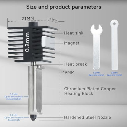 3pac A1 Mini/A1/A2L Hotend Print Head Hot End Kit 0.2mm+0.4mm+0.6mm Extruder Upgrade High Temperature 0.4 mm Hardened Steel Nozzle Replacement with Silicone Cover Sock for Bambu Laboratory 3D Printer - size: 0.2+0.4+0.6mm