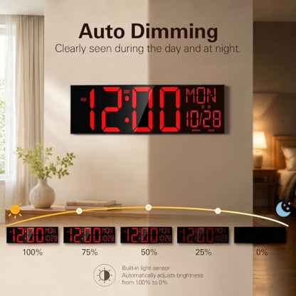 JALL 30" Oversize Digital Wall Clock with 7.3-inch Jumbo Numbers, Extra Large LED Wall Clock with Remote, Giant Digital Clock for Living Room, Church (Black Shell Red Font) - color: Black, size: 30 inches