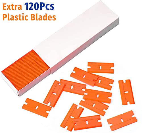 Plastic Razor Blade Scraper, Scraper Tool with 20 PCS Plastic Razor Blades for Removing Labels Adhesive Decals Sticker from Windows Glass (Black) - color: Black-1pcs