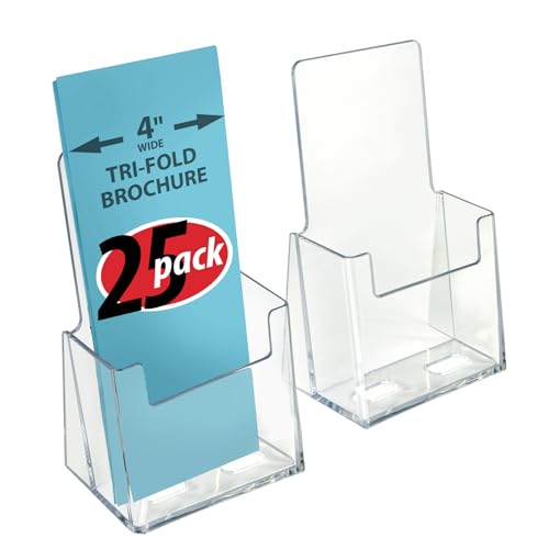 Azar Displays 252012-25PK Acrylic Trifold Brochure Holder Plastic Counter top Organizer 25-Pack, Clear - size: 25-Pack, style: No Business Card Pocket