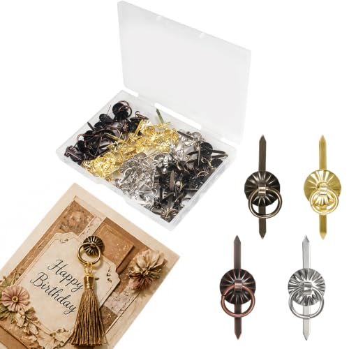 Metal Brad Fasteners with Decorative Pull Rings, 60Pcs 4 Colors 12mm Dia - color: Small 4 Colors 60Pcs