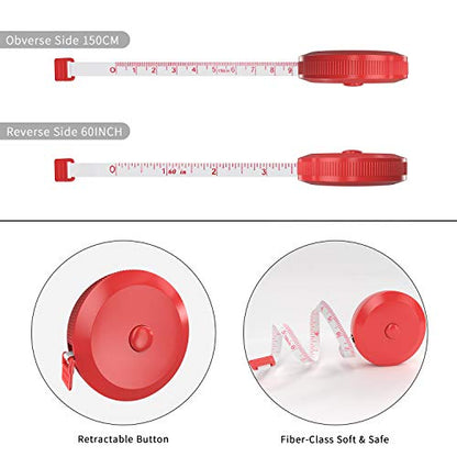 DiCUNO 3-Pack Soft Retractable Measuring Tape, 60-Inch 1.5 Meter, Red - color: Red*3pcs