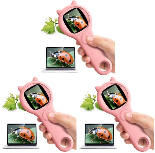 Kids Microscope for Girls, 500X Portable Digital Microscope with 2" IPS Screen, Cute STEM Learning Toy, Birthday Gift for Girls Age 5-12 (Pink) (Pack of 3) - color: Pink, size: 1 Pcs (Pack of 3)