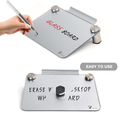 Silver Mini Desktop Pure Glass Whiteboard, Small Glass Dry-Erase Whiteboard - color: Silver