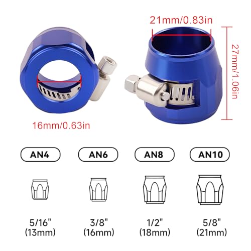 Aluminum Hose End Finisher Clamp, Universal Fit, Red Chrome Finish, 4pcs Set for Stainless Steel and Rubber Hoses, Model (Blue, 10AN) - color: Blue, size: 10AN
