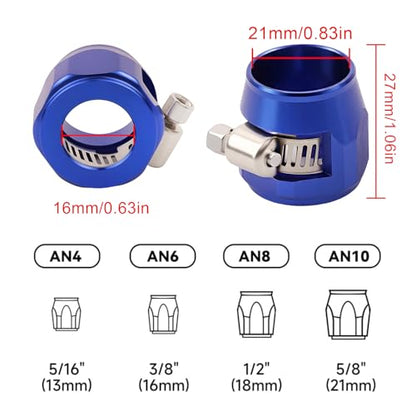 Aluminum Hose End Finisher Clamp, Universal Fit, Red Chrome Finish, 4pcs Set for Stainless Steel and Rubber Hoses, Model (Blue, 10AN) - color: Blue, size: 10AN