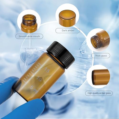 20mL Amber Glass Vials with Screw Caps & Scale, 36pcs