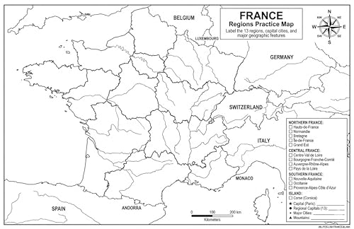 France Map Poster 11x17 | Laminated Double-Sided Geography Chart with Color Map Front & Blank Outline Back | Reusable Classroom & Homeschool Learning Tool - color: France
