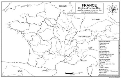 France Map Poster 11x17 | Laminated Double-Sided Geography Chart with Color Map Front & Blank Outline Back | Reusable Classroom & Homeschool Learning Tool - color: France