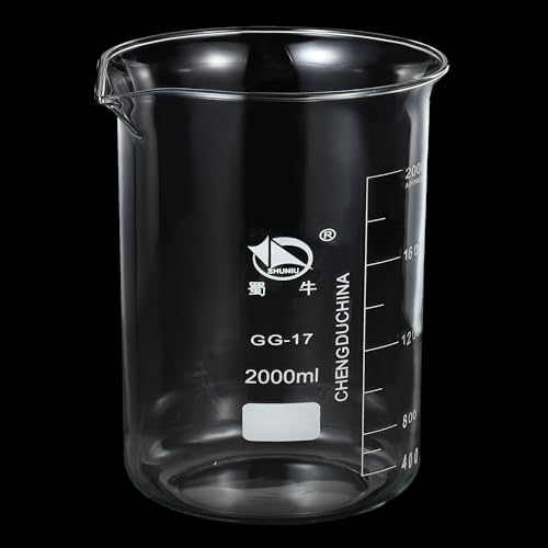 PATIKIL 2000ml Low Form Glass Beaker, 3.3 Borosilicate Glass Graduated Printed Scale Measuring Cups with Spout for Kitchen Lab Liquids Transit Boiling - size: 2000ml