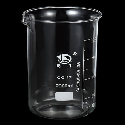 PATIKIL 2000ml Low Form Glass Beaker, 3.3 Borosilicate Glass Graduated Printed Scale Measuring Cups with Spout for Kitchen Lab Liquids Transit Boiling - size: 2000ml