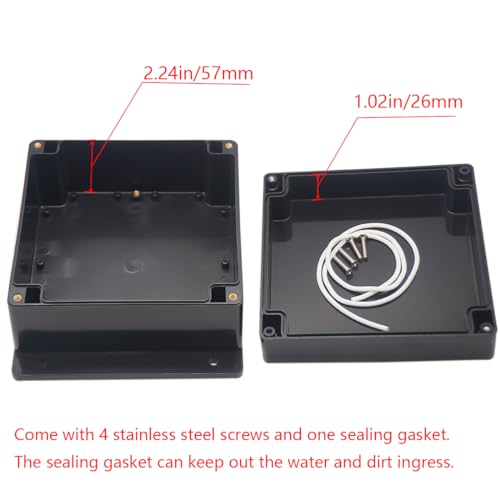 Project Box ABS Black Electrical Boxes IP65 Outdoor Waterproof Box Electronic Junction Box Fixed Ear Power Enclosure with Cable Glands for DIY Project 6.3 x 6.3 x 3.54 inch (160x160x90mm) - size: 6.3"x6.30"x3.54"