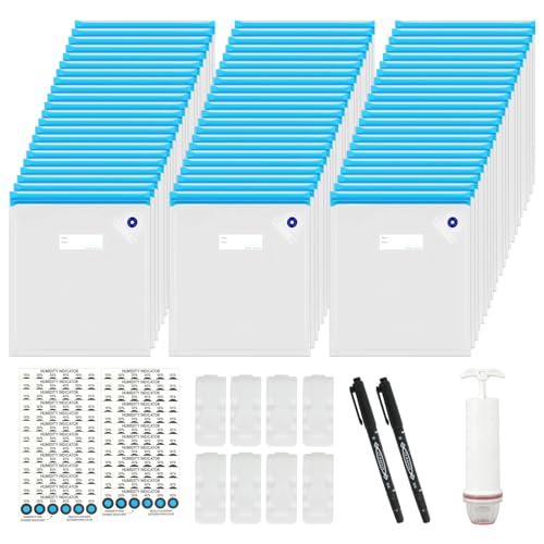 100 Pcs 3D Filament Storage Bags 13.4 x 11.8 Inch Reusable 3D Printer Filament Storage Bags and Humidity Indicator Cards Vacuum Sealed Kit with sealed bag clips pen pump for Keeping Files Dry