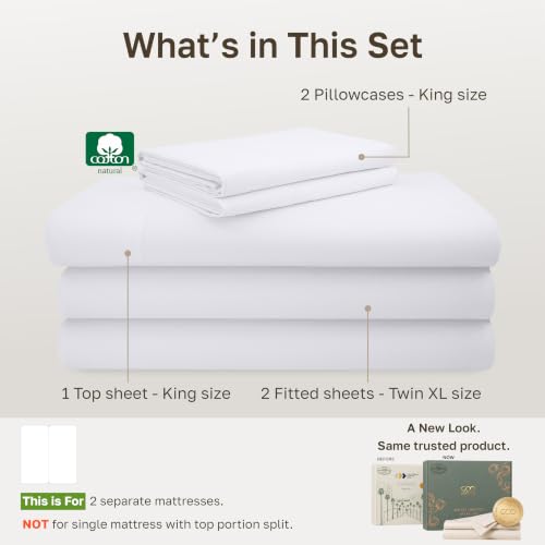 California Design Den 600 Thread Count Split King Sheets, 5 Pcs Set, White - color: 01 - Bright White, size: Split-King (Not Top-Split)