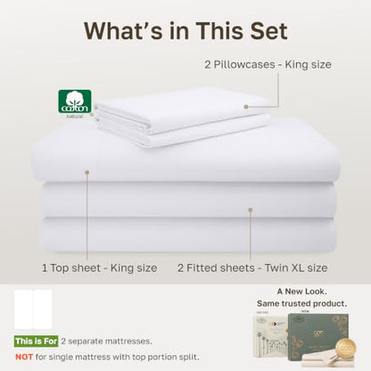 California Design Den 600 Thread Count Split King Sheets, 5 Pcs Set, White - color: 01 - Bright White, size: Split-King (Not Top-Split)