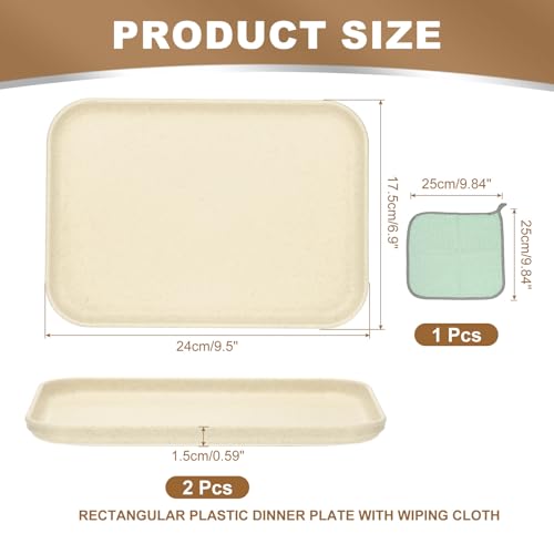PATIKIL 9.5x6.9 Plastic Tray, 2 Pack Rectangular Plates Small Food Tray Wheat Plates Dishes Reusable Dessert Plate Trays with Cloth for Cake Fruits Salad Cupcake Steak Serving Beige - color: Beige, size: S(9.5"x6.9")