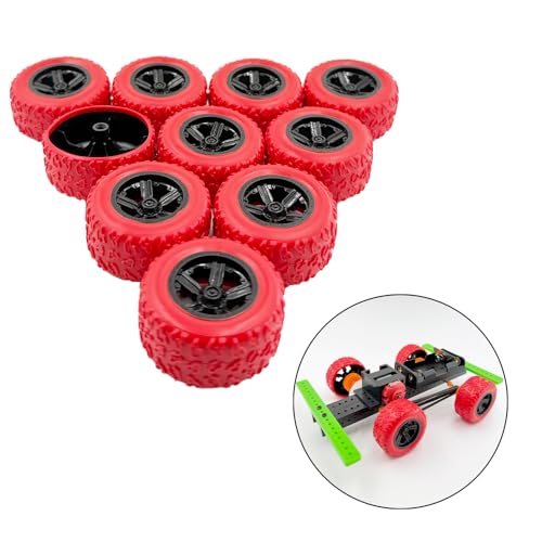 10PCS Toy Wheel Model Car Rubber Tire Wheel with 5PCS Shaft Round Rod Axles for RC Car Truck Robot DIY Model Building Parts (2.5x37mm Red) - style: 2.5x37mm Red