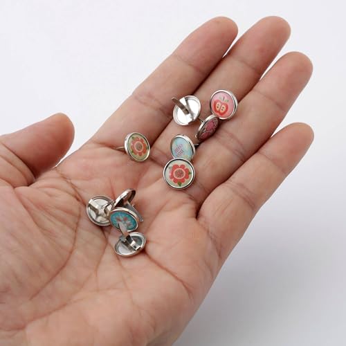 Metal Cute Decorative Brads (12mm), Mixed Mini Small Round Head Brass Paper Fasteners with Split Pins for Scrapbooking, DIY Crafts, Script Projects & More (100PCS)