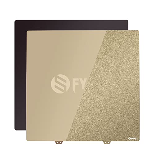FYSETC 3D Printer Ender 5 Plus Build Plate: 377x370mm/ 14.84X14.56inch Double Sided Gold PEI Powder - Smooth PEI with Bottom Sheet Adhesive Spring Steel Print Bed Surface Platform Heated Bed Part - size: Textured + Smooth Plate kit 377X370mm