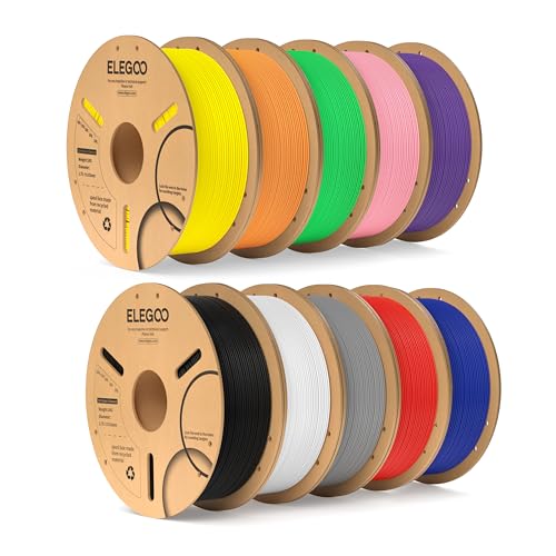 ELEGOO PLA 3D Printer Filament 1.75mm Bundle Multicolors 10KG - color: Black/White/Gray/Red/Yellow/Orange/Dark Blue/Neon Green/Pink/Purple, size: 10kg