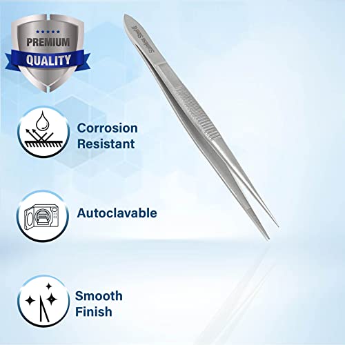 Stainless Steel High Precision Forceps with Fine Strong Straight Serrated Point to use Engineer Labware for Scientific Use (4.5 Inch) - size: 4.5 Inch