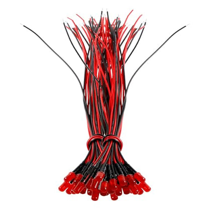 60pcs 12v Pre Wired Led Diode Lights,5mm Red Led Light Emitting Diodes for DIY Scientific Experiment - color: Red-red(60pcs)