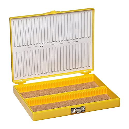 Heathrow Scientific HS15994D Premium Microscope Slide Box, 100-Place, Cork, ABS, Yellow - color: Yellow