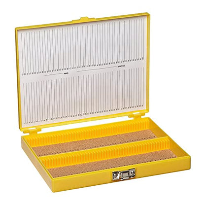 Heathrow Scientific HS15994D Premium Microscope Slide Box, 100-Place, Cork, ABS, Yellow - color: Yellow