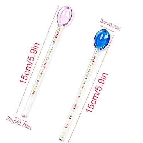 Glass Stirring Spoons for Coffee,Glass Spoons for Coffee,Stirring Rod Cocktail Stirrer Fruit Mixing Stick Small Stirrers Swizzle Stick For Home Bar Party, Office Supply (Pink+Blue) - size: Pink+Blue