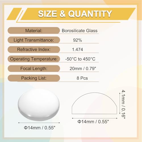PATIKIL 8 Pack Convex Lens,14mm OD 20mm Focal Length Optical Lenses - size: 14mm OD x 4.1mm H x 20mm Focal L