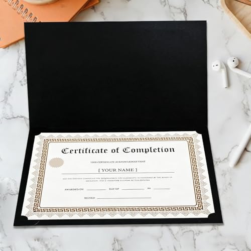 150 Pcs Certificate Holders Bulk, Black Diploma Covers with Gold Foil Border for Letter Size 8.5x11, Single Sided Award Certificate Cover, Premium Cardstock Document Organizer